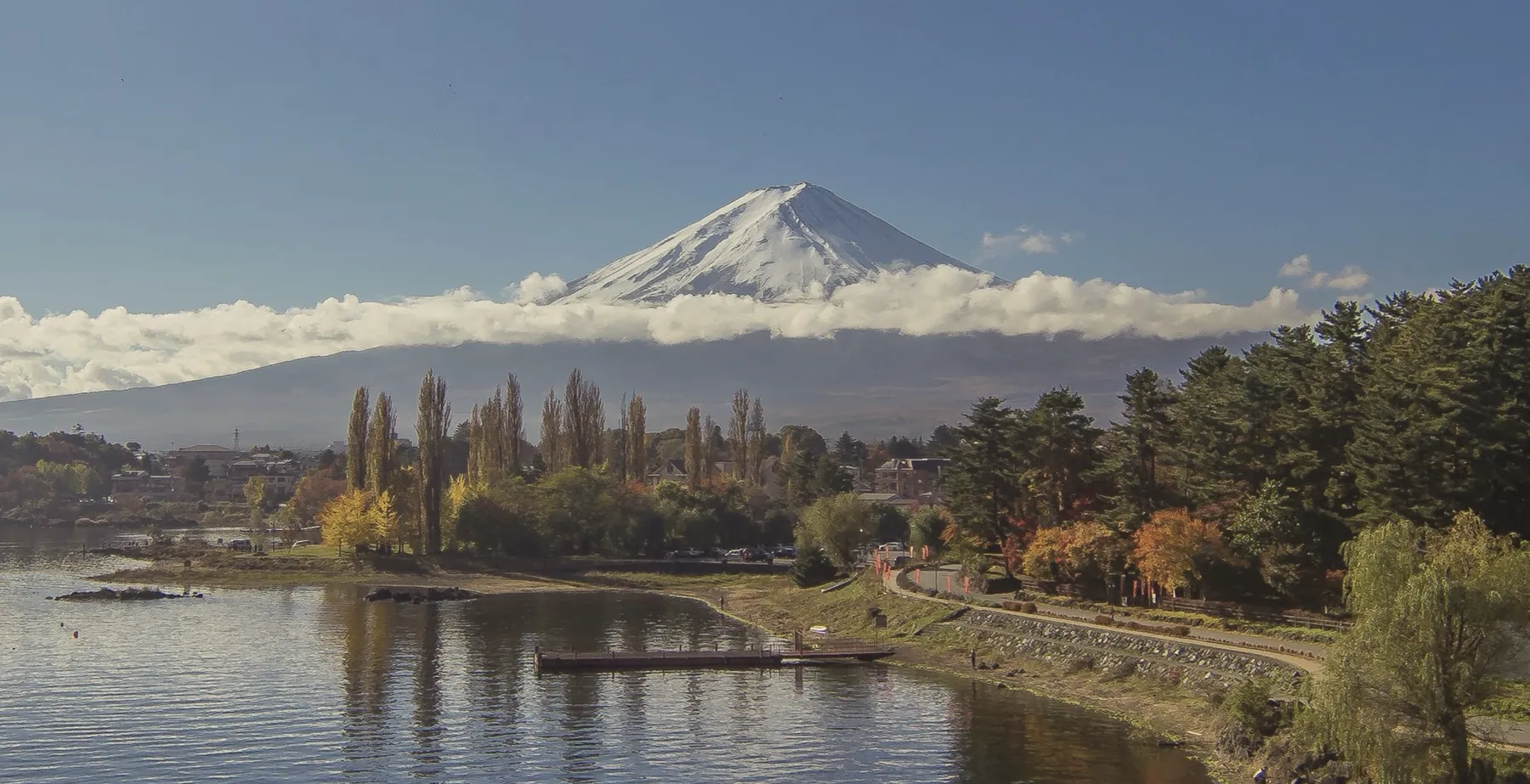 河口湖畔から望む富士山